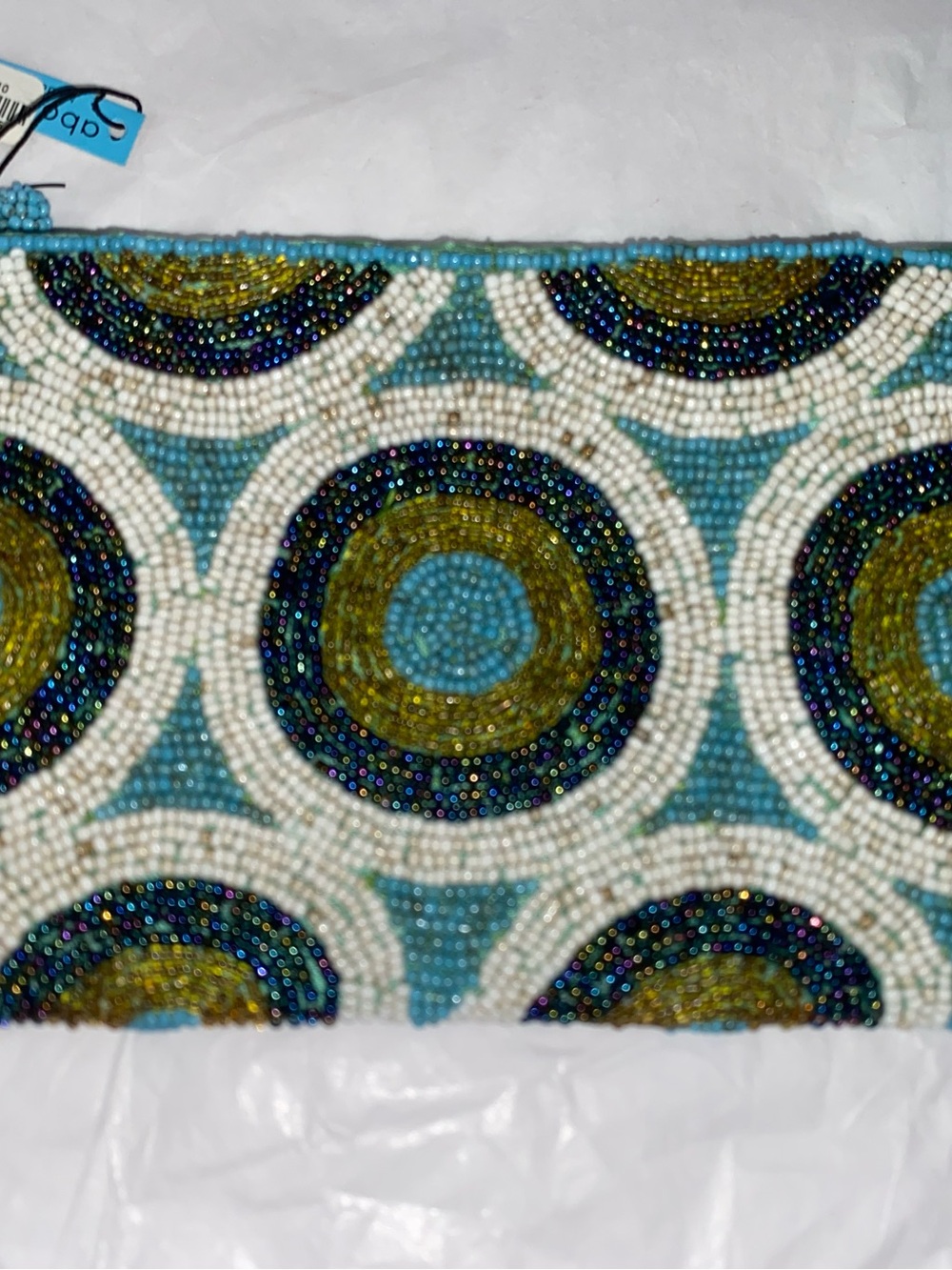 Accessorize Beaded Evening Clutch - Turquoise, White & Gold